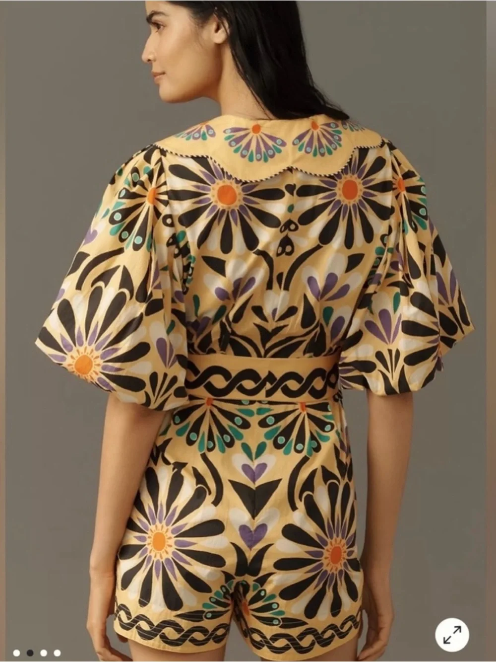 Farm Rio x Anthropologie Puff-Sleeve Printed Romper